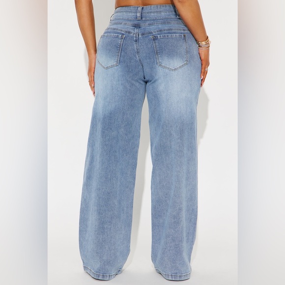 ❥𝖥𝖠𝖲𝖧𝖨𝖮𝖭𝗡𝗢𝗩𝗔: Dark Paradise Denim Corset Waist Wide Leg Jeans - Medium Wash - Picture 3 of 7
